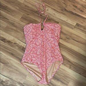 NWOT J Crew Red and White Halter Swimsuit